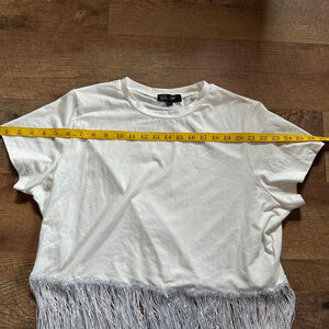 Women's On 12th T-Shirt Size L White with Silver Fringe Holiday Clearance